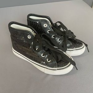 Little girls size 12 black sequin high top hip hop dance sneakers. Balera brand